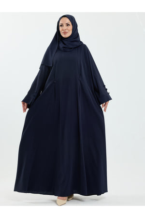 Modest Full-Zip Abaya with Matching Shayla and Button Cuffs — Lacivert