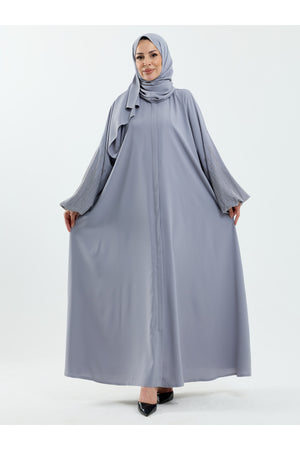 Abaya Set with Embellished Sleeves & Matching Shawl — Gri