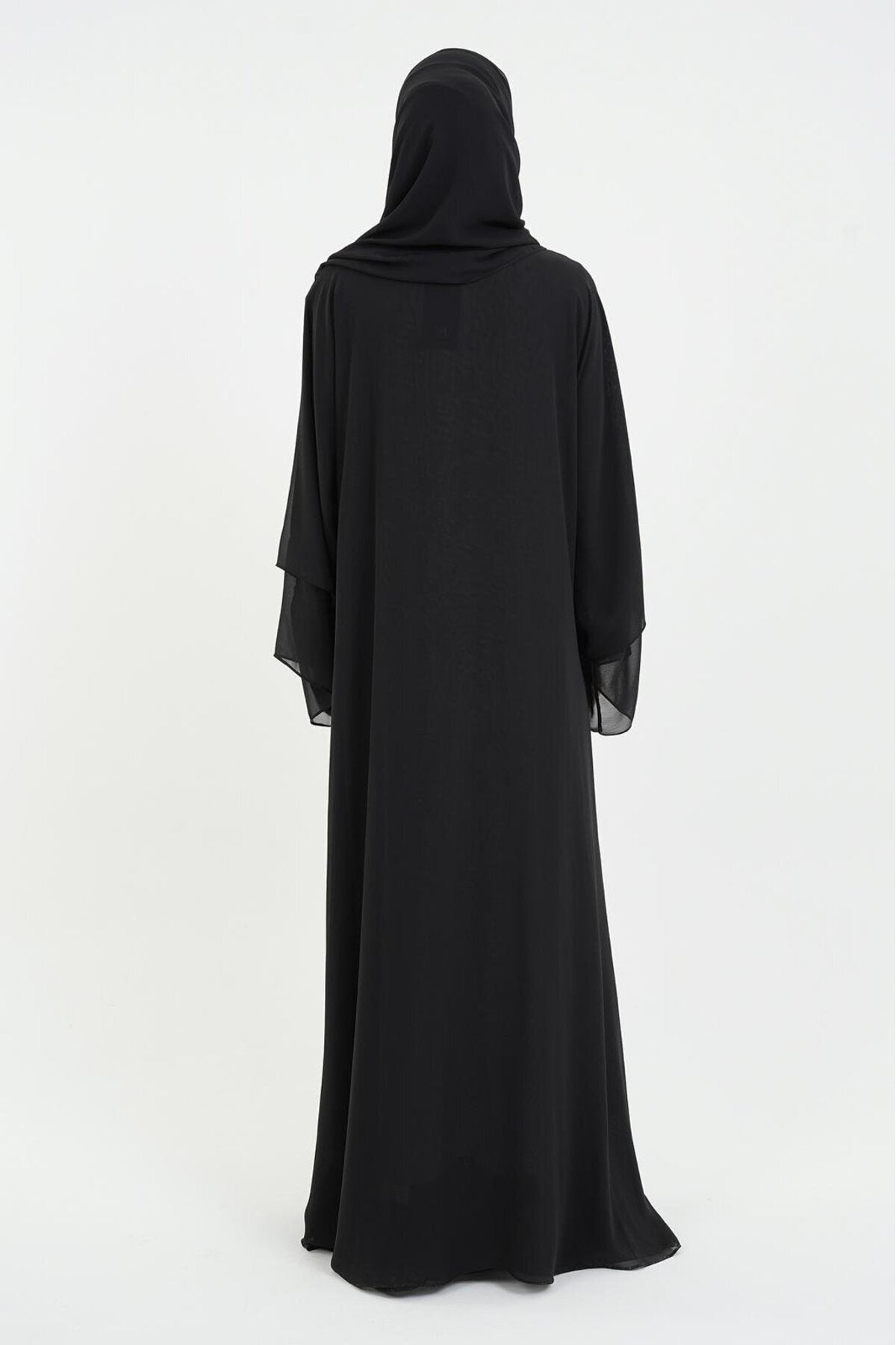 Long Lightweight Abaya and Matching Shawl Set with Snap Closure — Çok Renkli