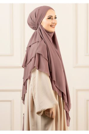 Long Layered Chiffon Khimar with Tie-Back Niqab — Pembe