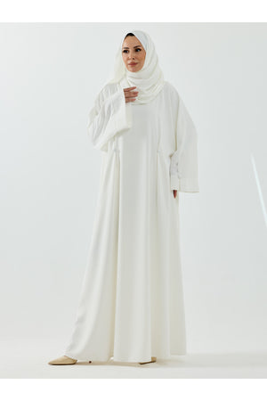 Modest Full-Zip Abaya with Matching Shayla and Button Cuffs — Beyaz