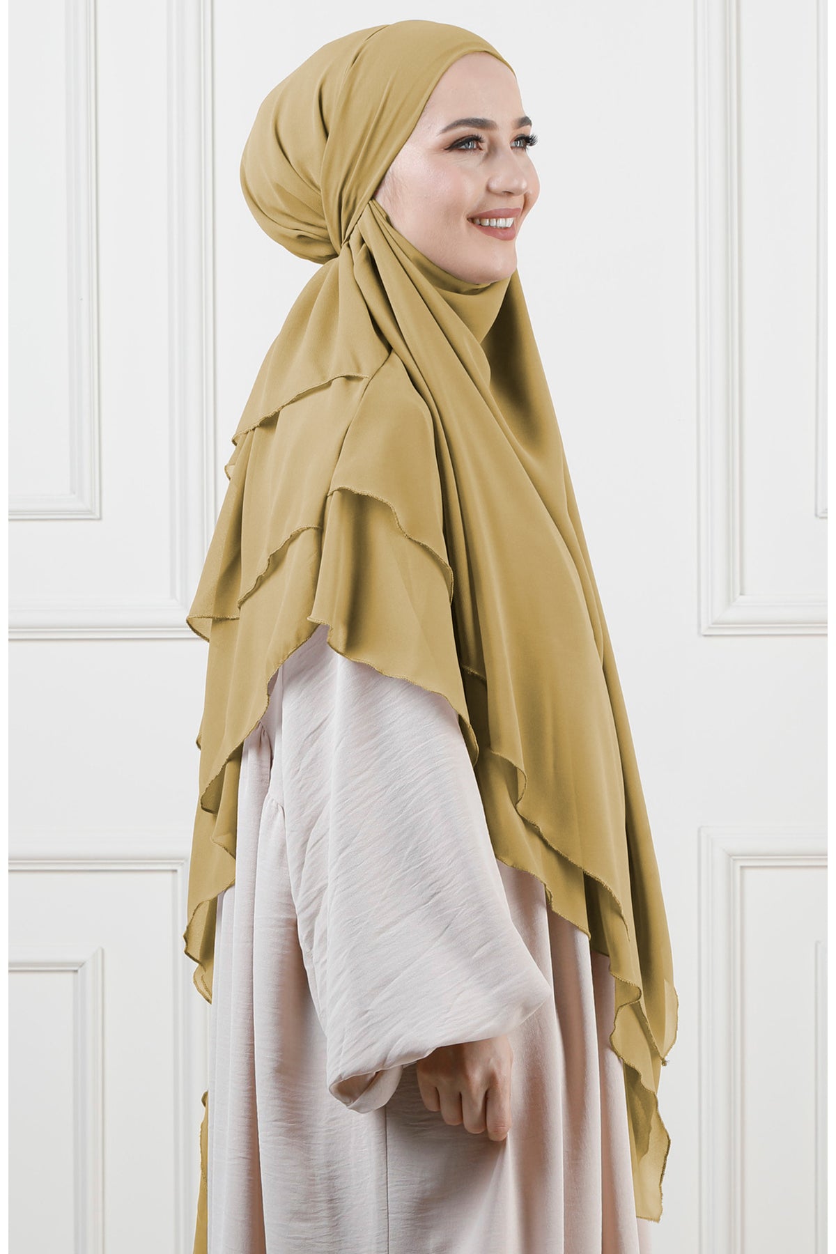 Long Layered Chiffon Khimar with Tie-Back Niqab — hardal-sarisi