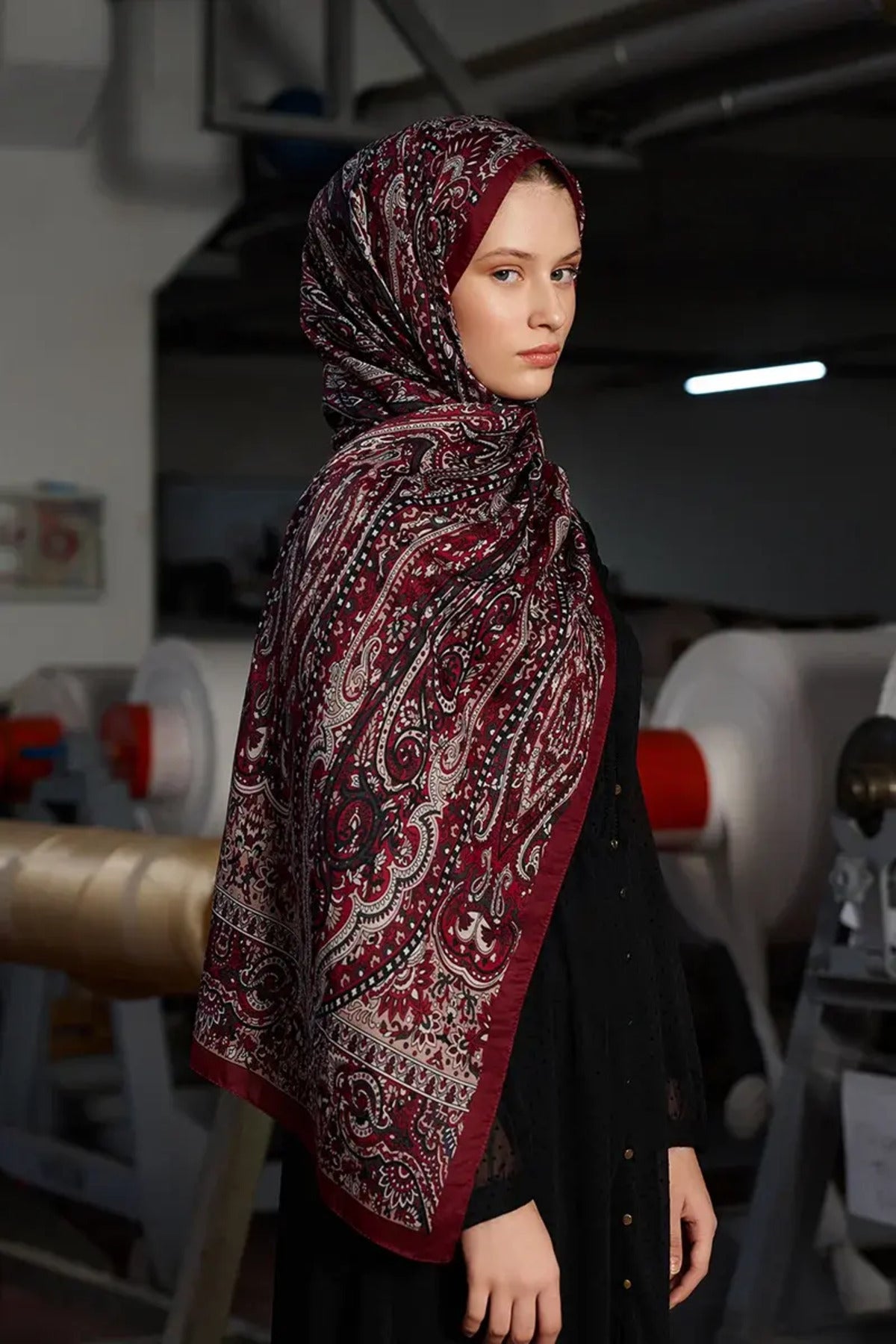 Patterned Polyester Scarf for Modest Styling — Bordo
