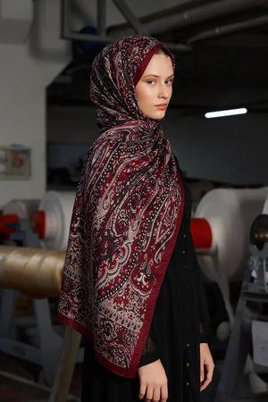 Patterned Polyester Scarf for Modest Styling — Bordo