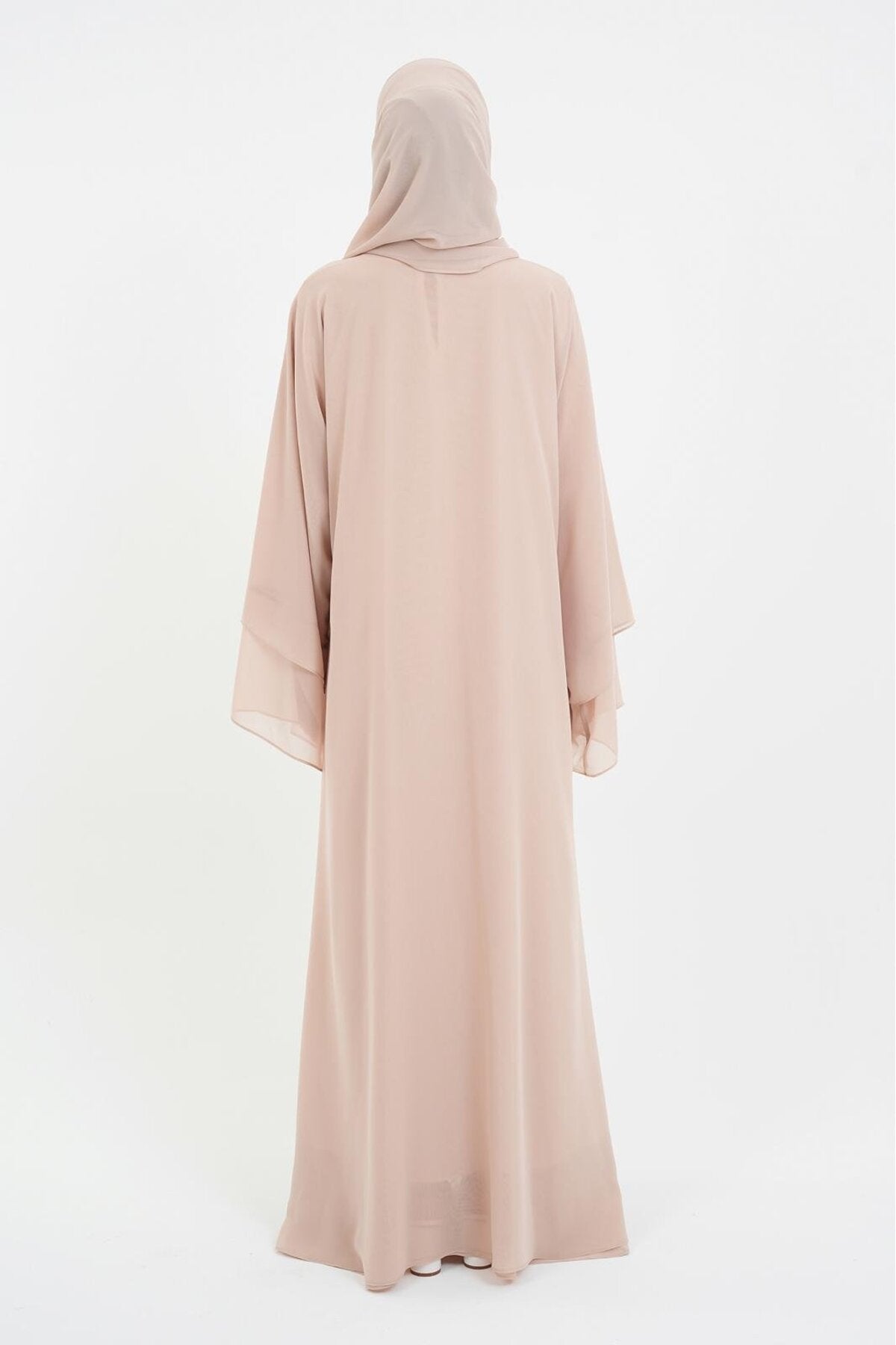 Long Lightweight Abaya and Matching Shawl Set with Snap Closure — koyu-bej