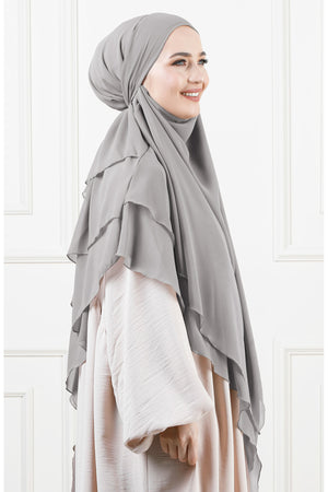 Long Layered Chiffon Khimar with Tie-Back Niqab — Gümüş