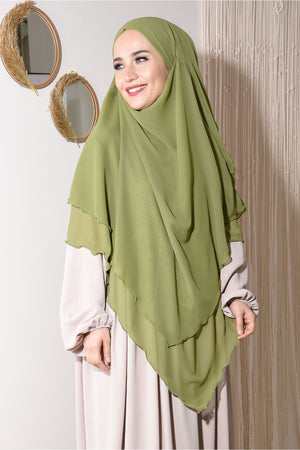 Long Layered Chiffon Khimar with Tie-Back Niqab — Sarı