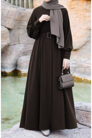 Relaxed Fit Long Crepe Ferace Dress with Adjustable Belt — Çok Renkli