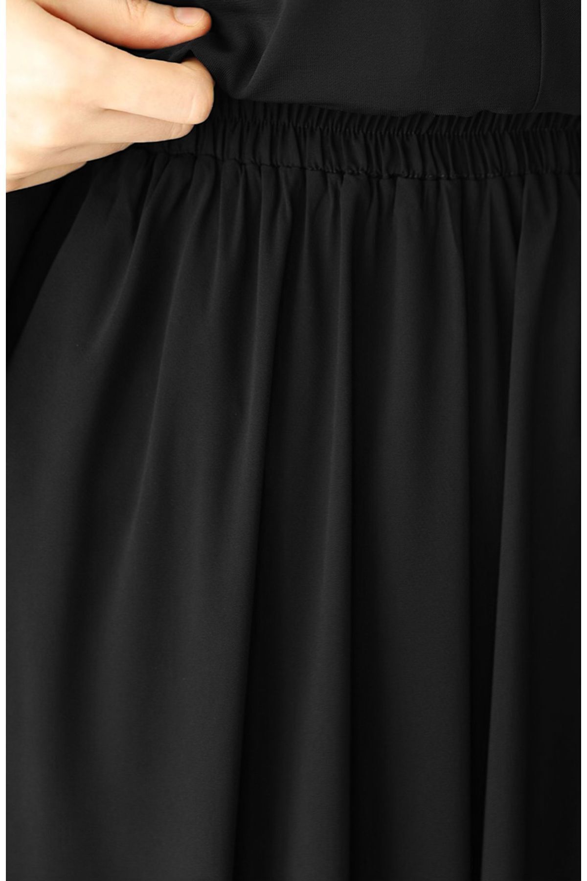 Modest Relaxed Fit Long Tunic & Skirt Set with Batwing Sleeves — Siyah