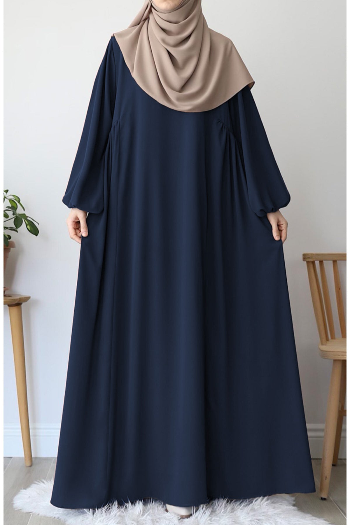 Relaxed Fit Long Modest Dress with Pockets — Lacivert