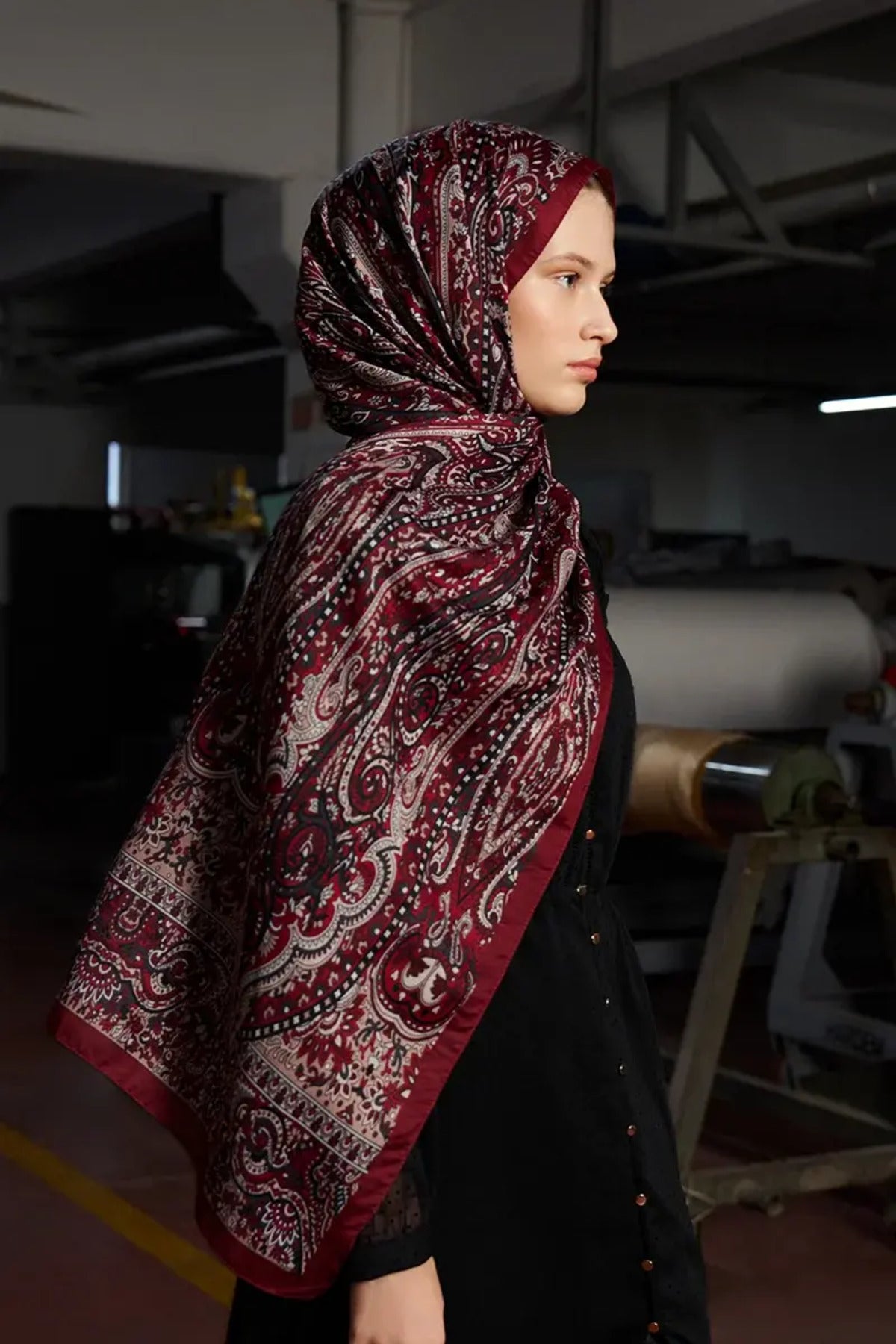 Patterned Polyester Scarf for Modest Styling — Bordo