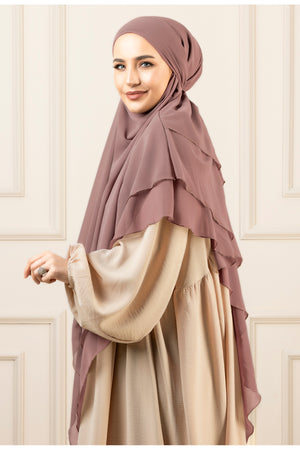 Long Layered Chiffon Khimar with Tie-Back Niqab — Pembe