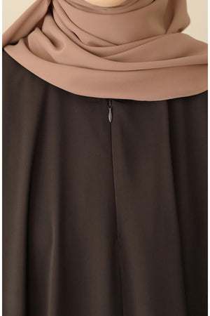 Modest Relaxed Fit Long Tunic & Skirt Set with Batwing Sleeves — Kahverengi