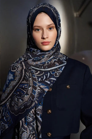 Patterned Polyester Scarf for Modest Styling — Lacivert