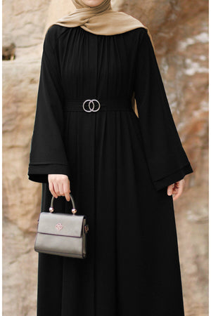 Black Relaxed Fit Crepe Abaya with Stand Collar