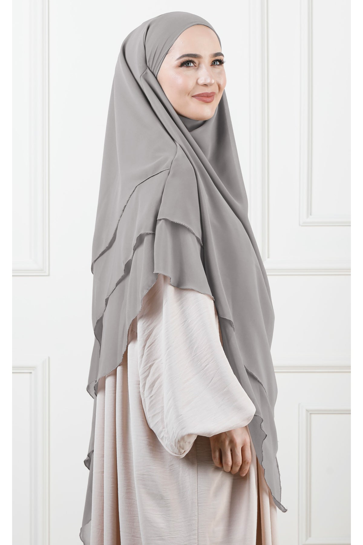 Long Layered Chiffon Khimar with Tie-Back Niqab — Gümüş