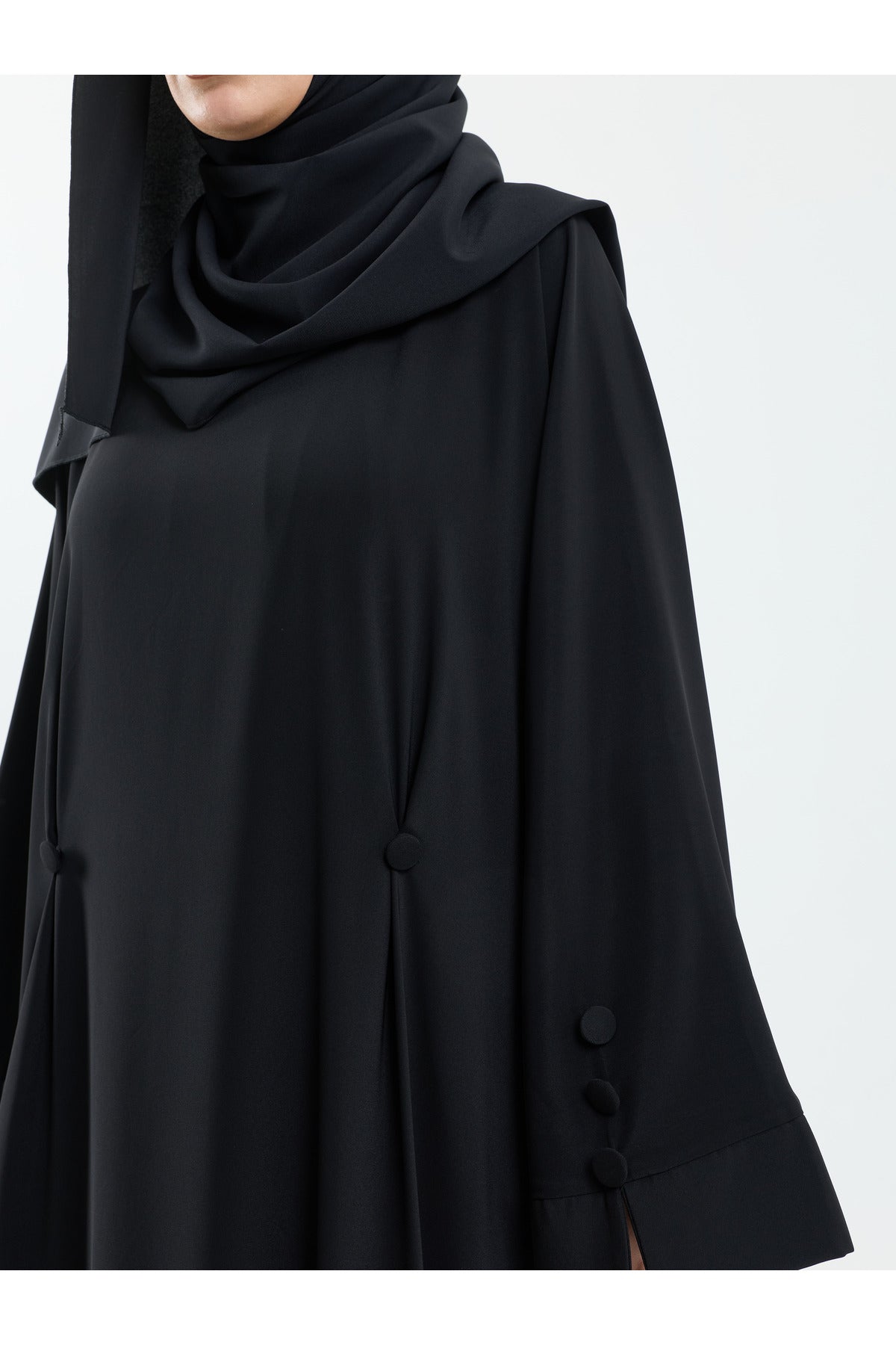 Modest Full-Zip Abaya with Matching Shayla and Button Cuffs — Siyah