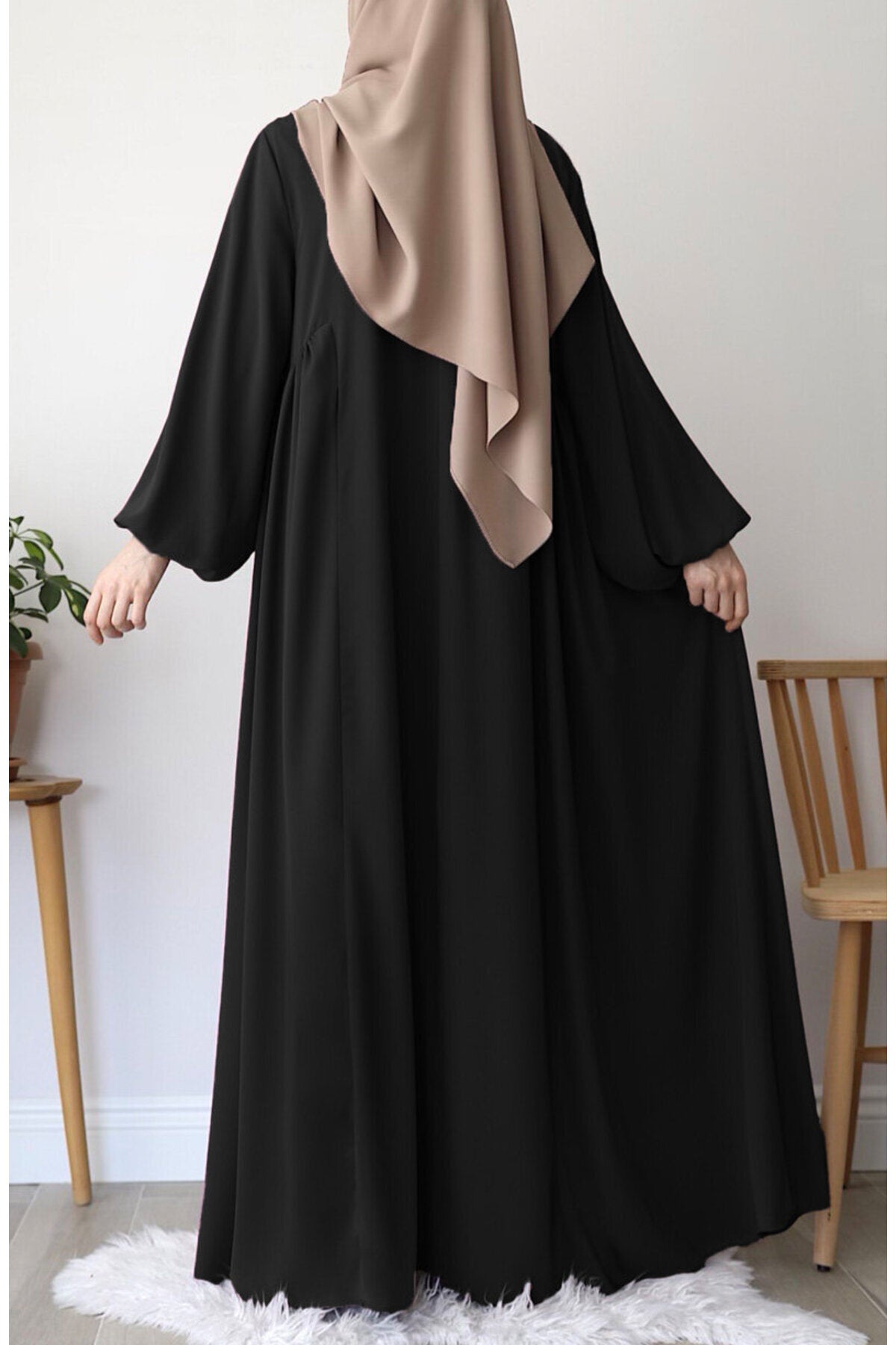 Relaxed Fit Long Modest Dress with Pockets — Siyah