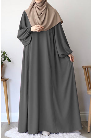 Relaxed Fit Long Modest Dress with Pockets — Gri