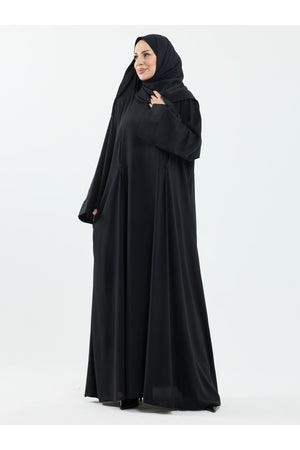 Modest Full-Zip Abaya with Matching Shayla and Button Cuffs — Siyah