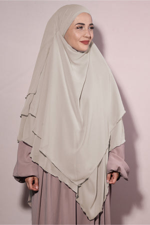 Long Layered Chiffon Khimar with Tie-Back Niqab — Bej