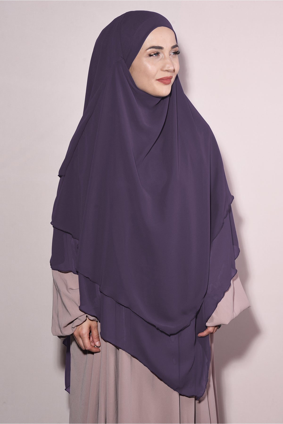 Long Layered Chiffon Khimar with Tie-Back Niqab — Çok Renkli
