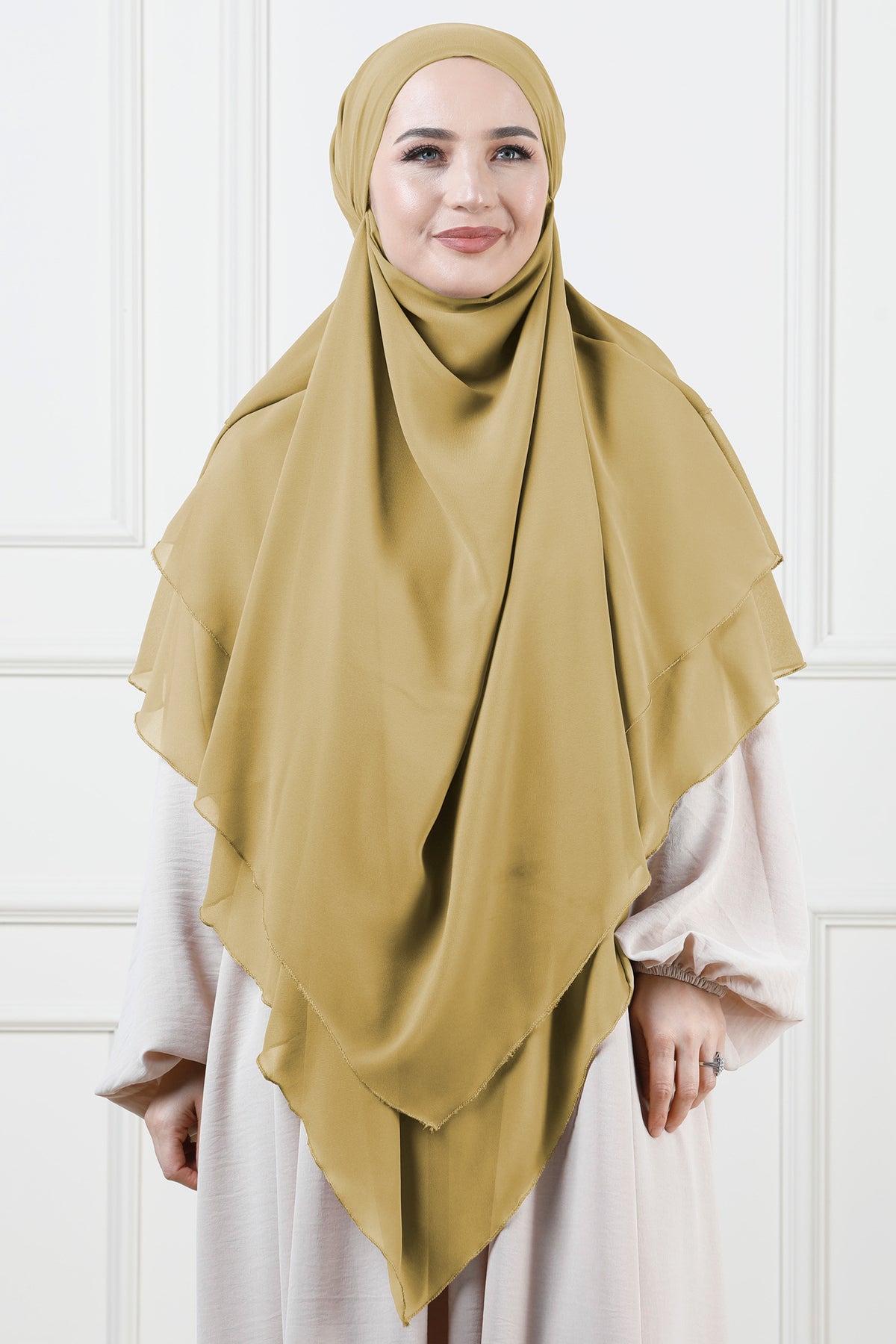Long Layered Chiffon Khimar with Tie-Back Niqab — hardal-sarisi