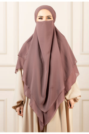 Long Layered Chiffon Khimar with Tie-Back Niqab — Pembe