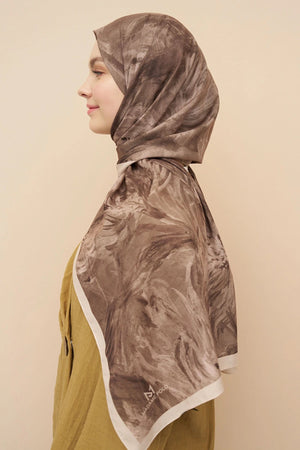 Flowing Peony Pattern Italian Silk Shawl — Bej