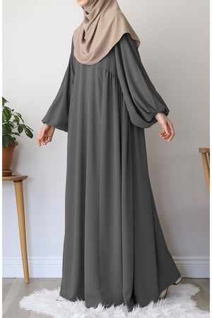Relaxed Fit Long Modest Dress with Pockets — Gri