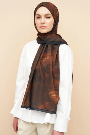 Flowing Peony Pattern Italian Silk Shawl — Sarı