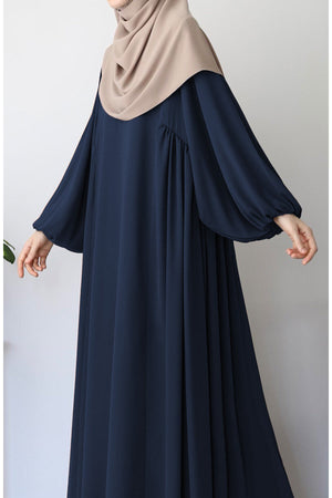 Relaxed Fit Long Modest Dress with Pockets — Lacivert