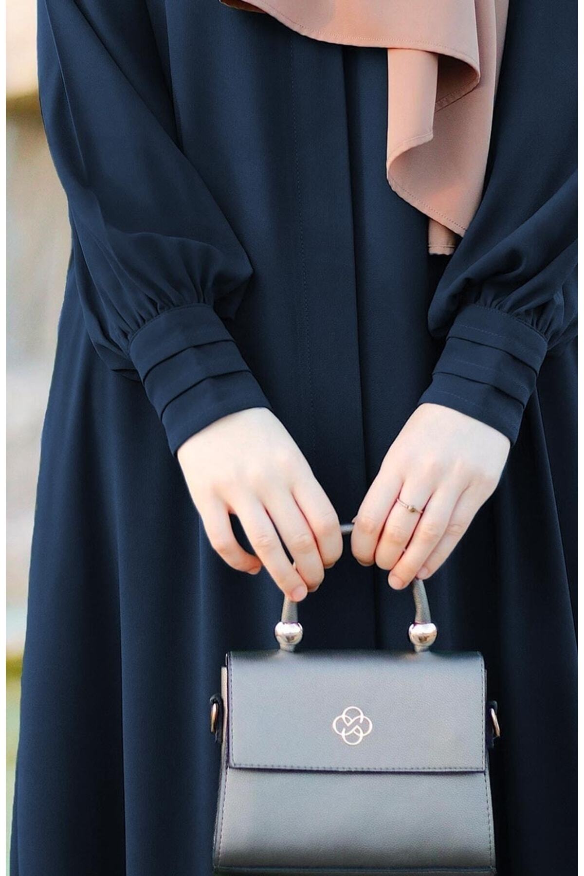 Relaxed Fit Long Crepe Ferace Dress with Adjustable Belt — Lacivert