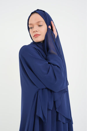 Long Lightweight Abaya and Matching Shawl Set with Snap Closure — acik-lacivert