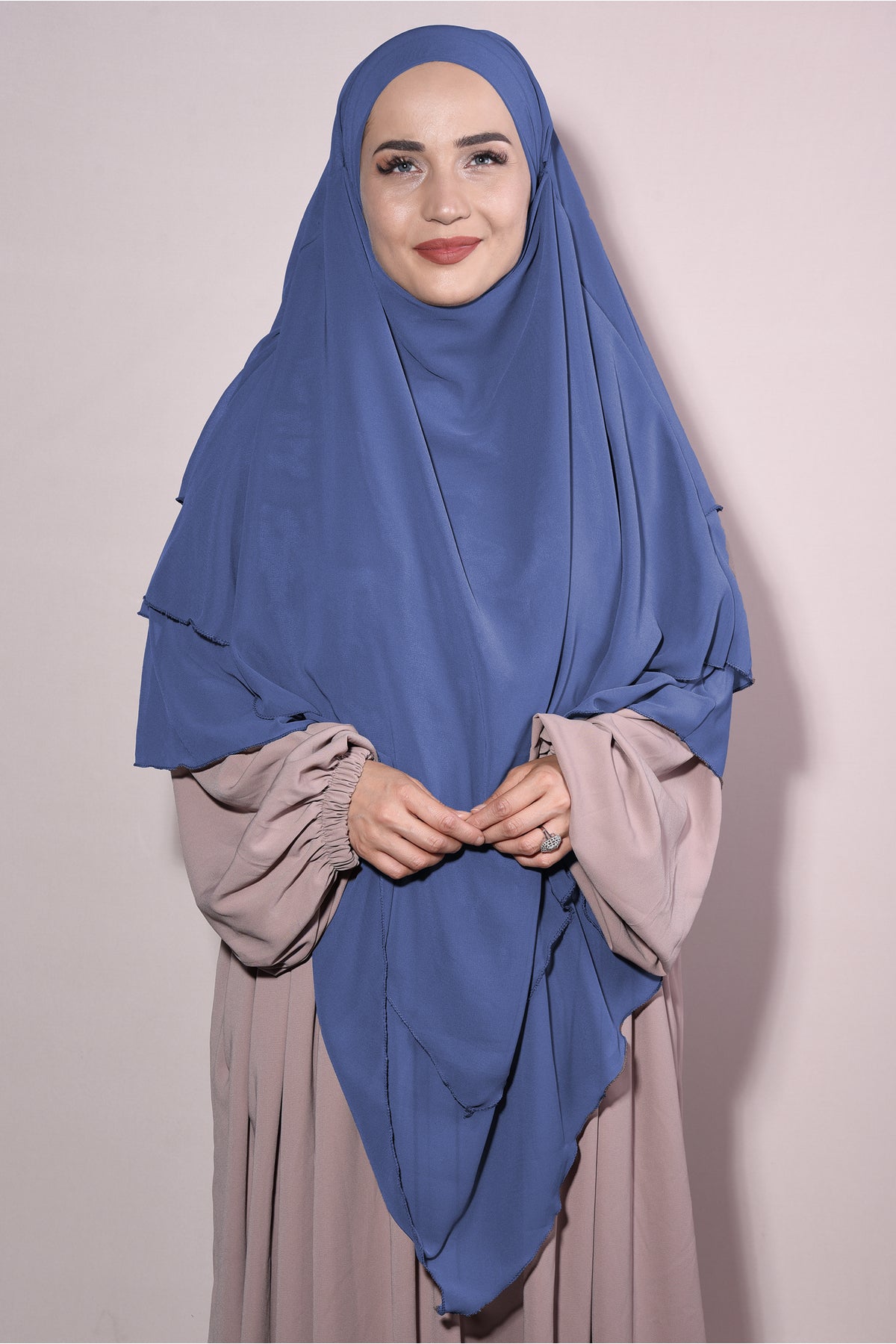 Long Layered Chiffon Khimar with Tie-Back Niqab — Lacivert