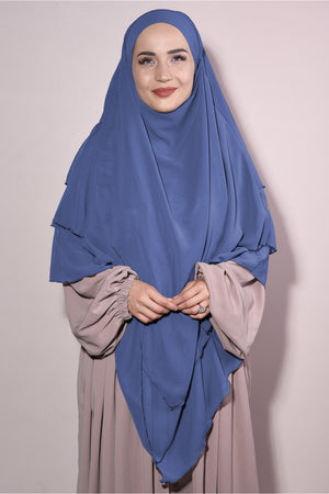 Long Layered Chiffon Khimar with Tie-Back Niqab — Lacivert