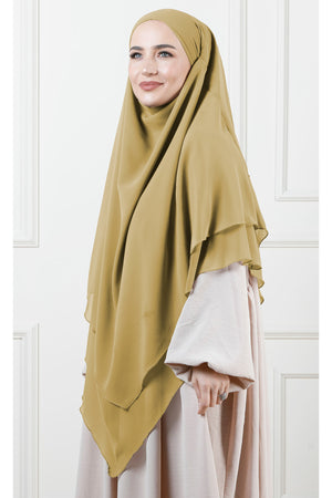 Long Layered Chiffon Khimar with Tie-Back Niqab — hardal-sarisi