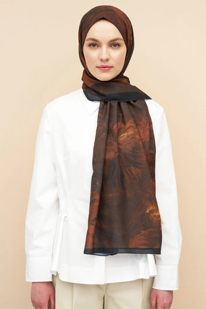 Flowing Peony Pattern Italian Silk Shawl — Sarı