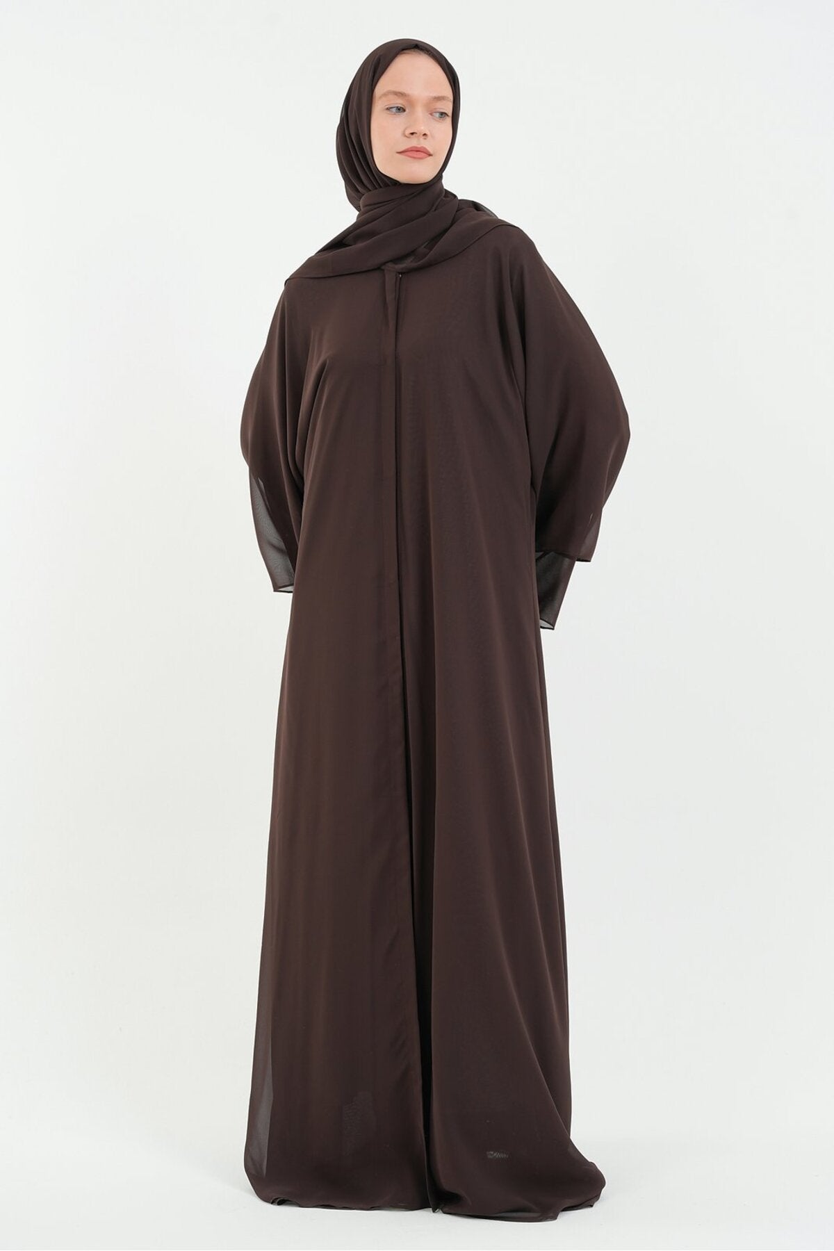 Long Lightweight Abaya and Matching Shawl Set with Snap Closure — aci-kahve