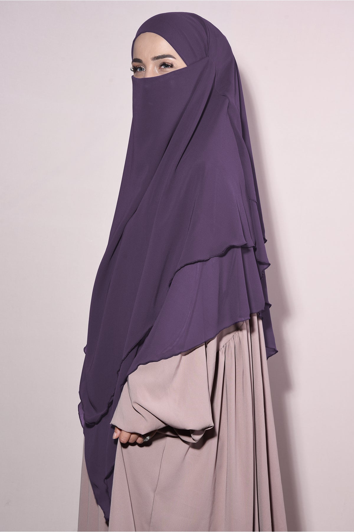 Long Layered Chiffon Khimar with Tie-Back Niqab — Çok Renkli