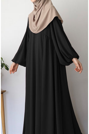 Relaxed Fit Long Modest Dress with Pockets — Siyah