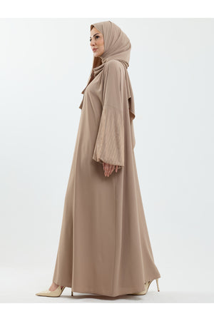 Abaya Set with Embellished Sleeves & Matching Shawl — Bej