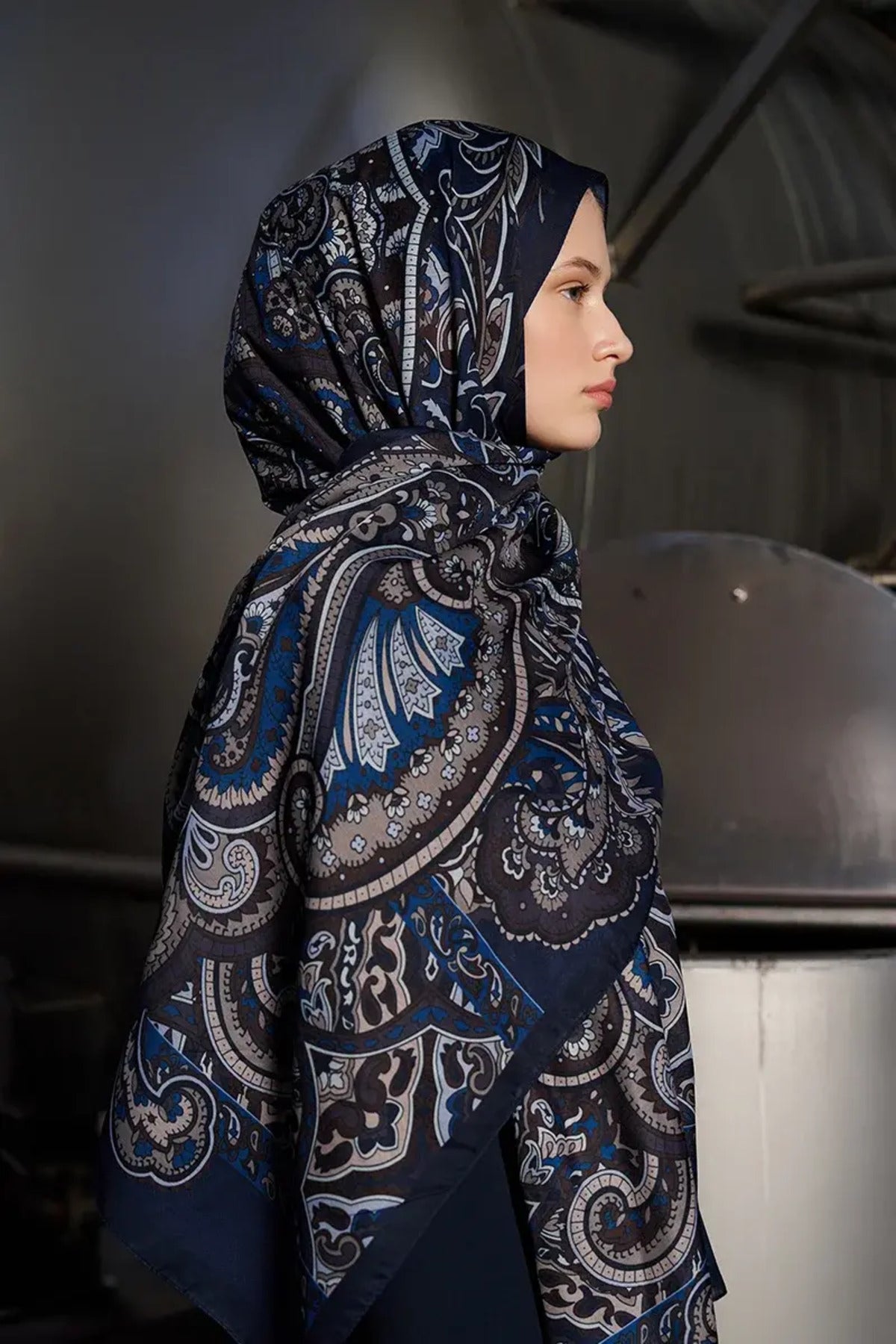 Patterned Polyester Scarf for Modest Styling — Lacivert