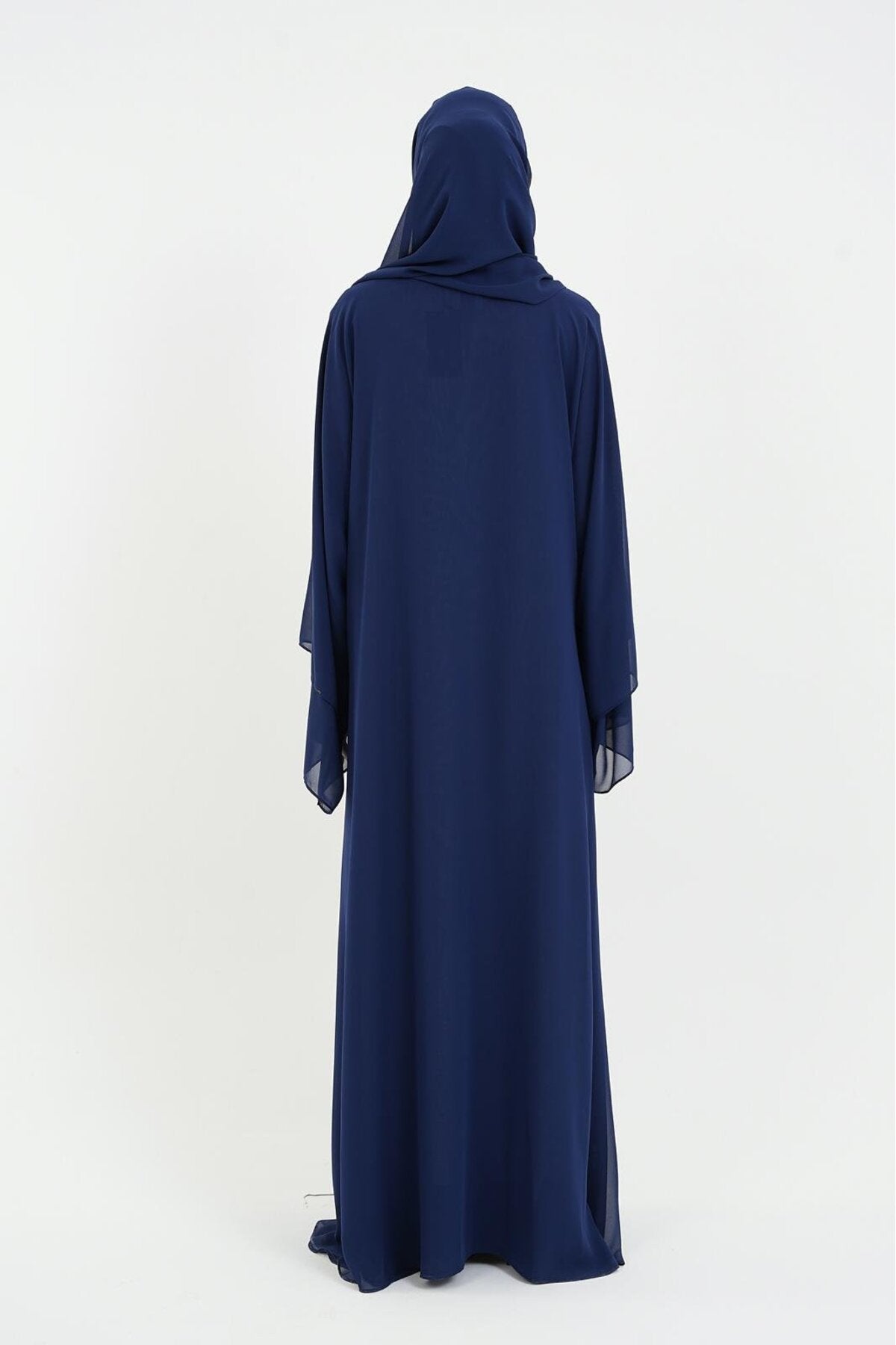 Long Lightweight Abaya and Matching Shawl Set with Snap Closure — acik-lacivert