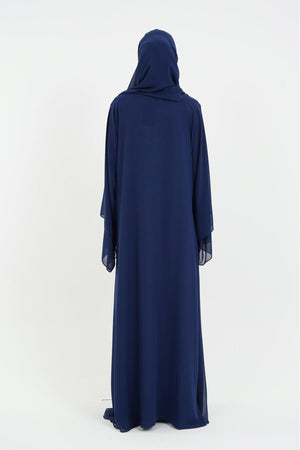 Long Lightweight Abaya and Matching Shawl Set with Snap Closure — acik-lacivert