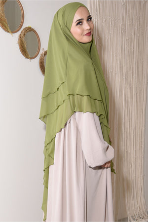 Long Layered Chiffon Khimar with Tie-Back Niqab — Sarı