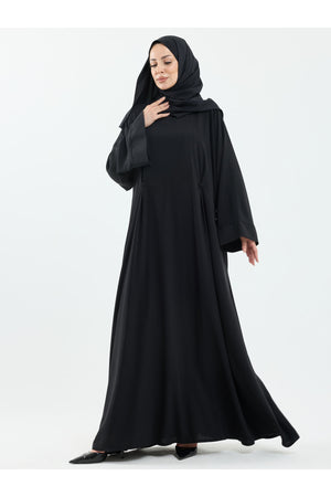 Modest Full-Zip Abaya with Matching Shayla and Button Cuffs — Siyah