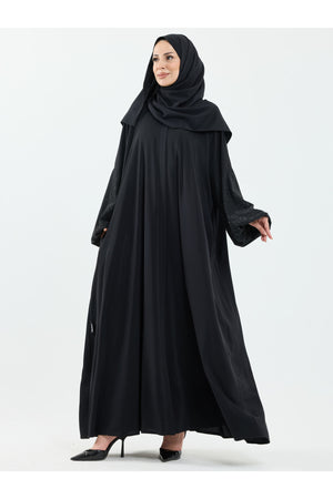 Abaya Set with Embellished Sleeves & Matching Shawl — Siyah