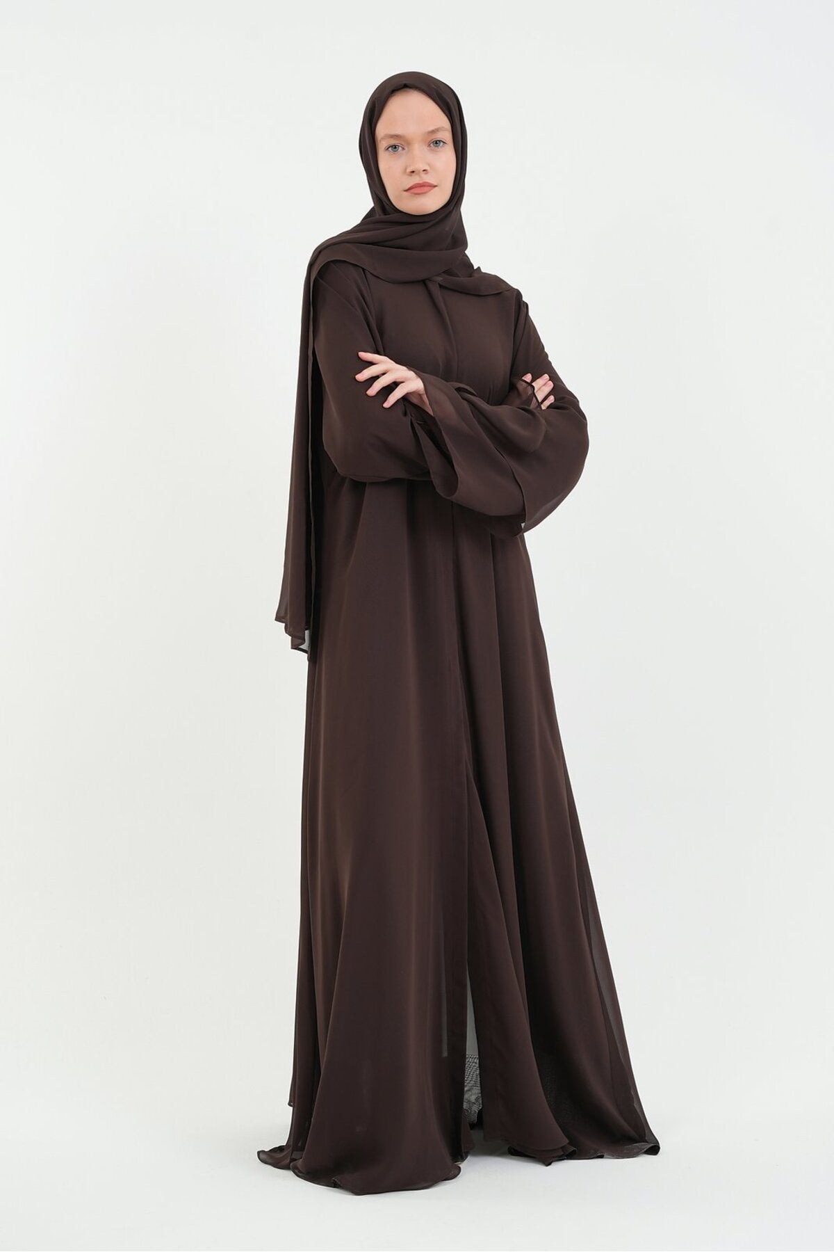 Long Lightweight Abaya and Matching Shawl Set with Snap Closure — aci-kahve