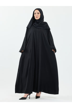Abaya Set with Embellished Sleeves & Matching Shawl — Siyah